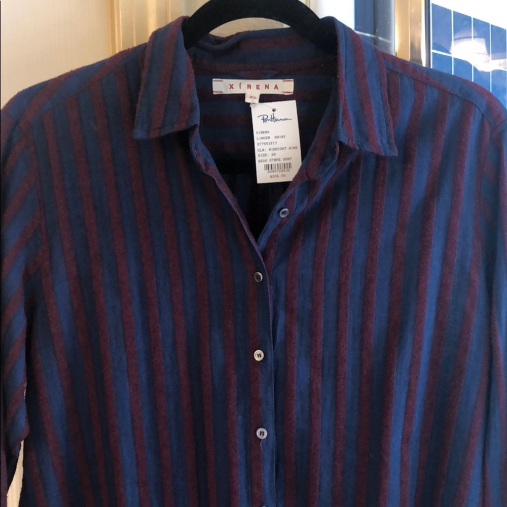 Xirena Beau Stripe shirt midnight wine